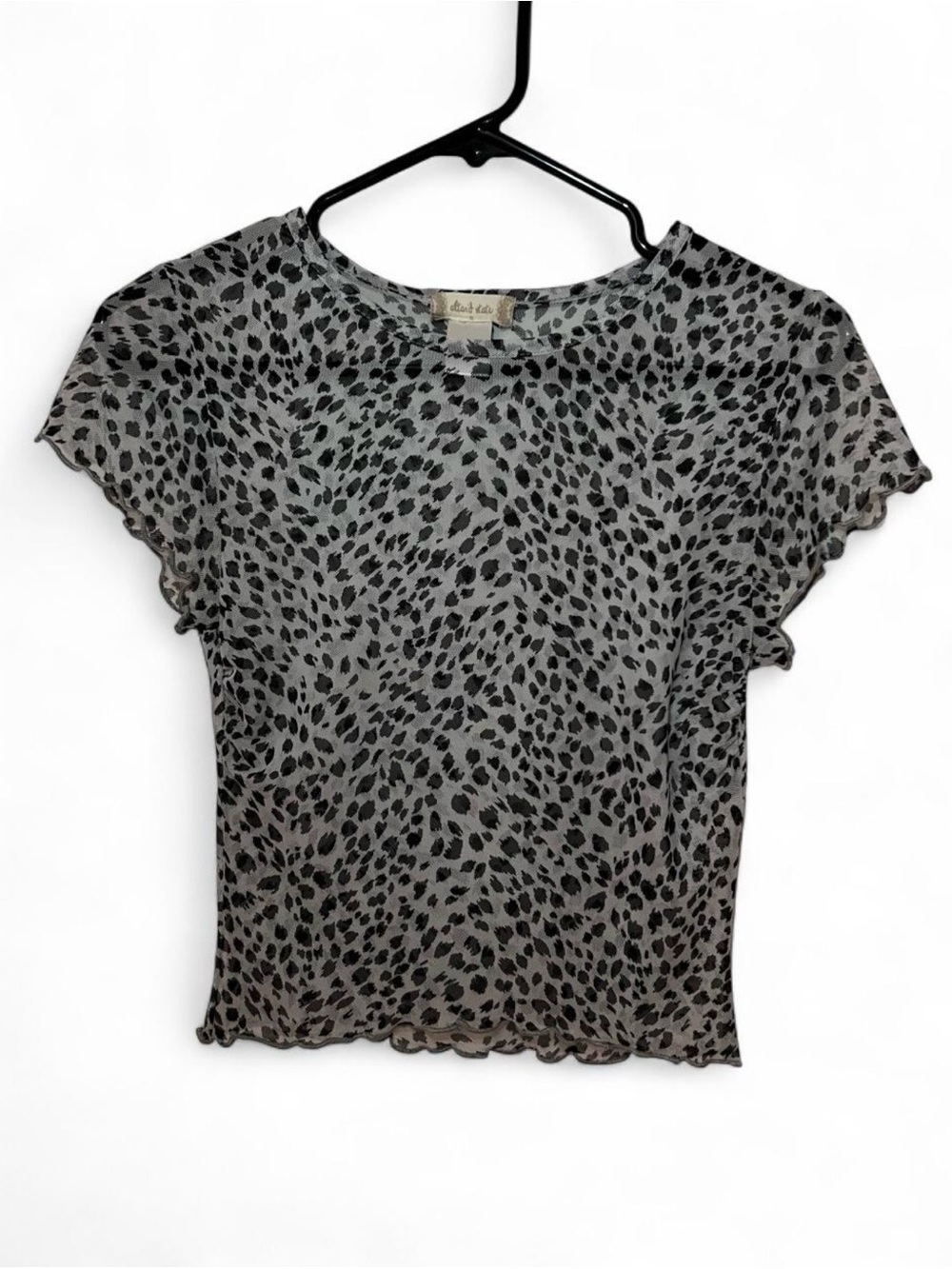 Altar'd State Gray and Black Leopard Short Sleeve Top